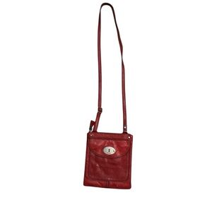 FOSSIL MADDOX LARET RED LEATHER SILVER TONE HARDWARE MINI CROSSBODY HAND BAG